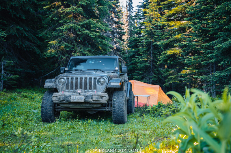 jeep jl rubicon camping in woods