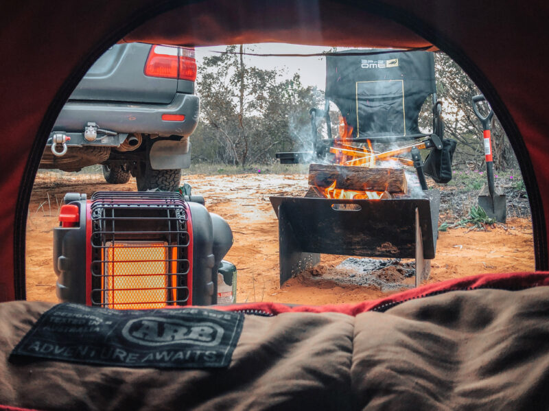 Mr. Heater to warm up tent in winter camp