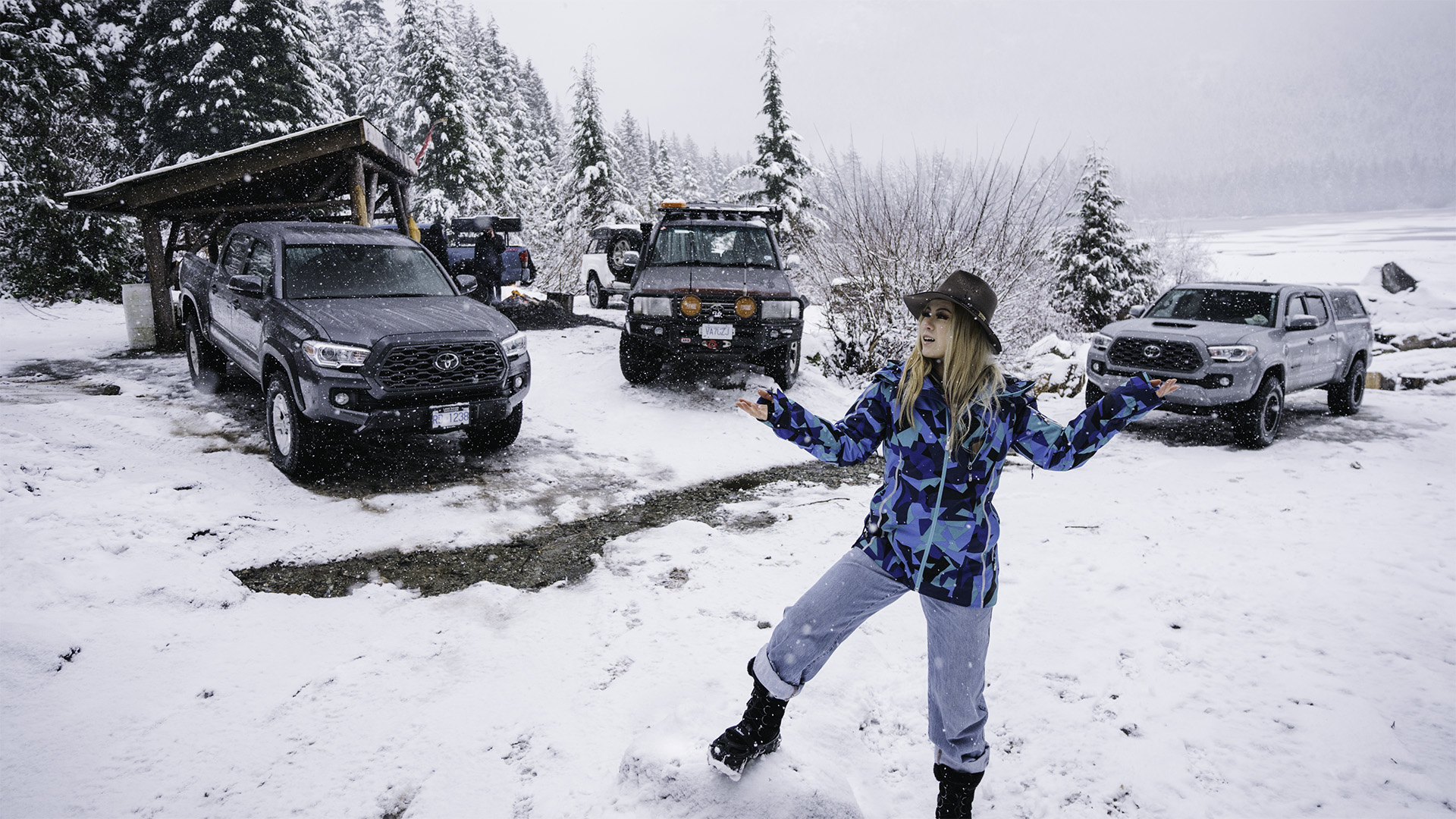 Toyota Tacoma Landcruiser in Snow Overland Lady