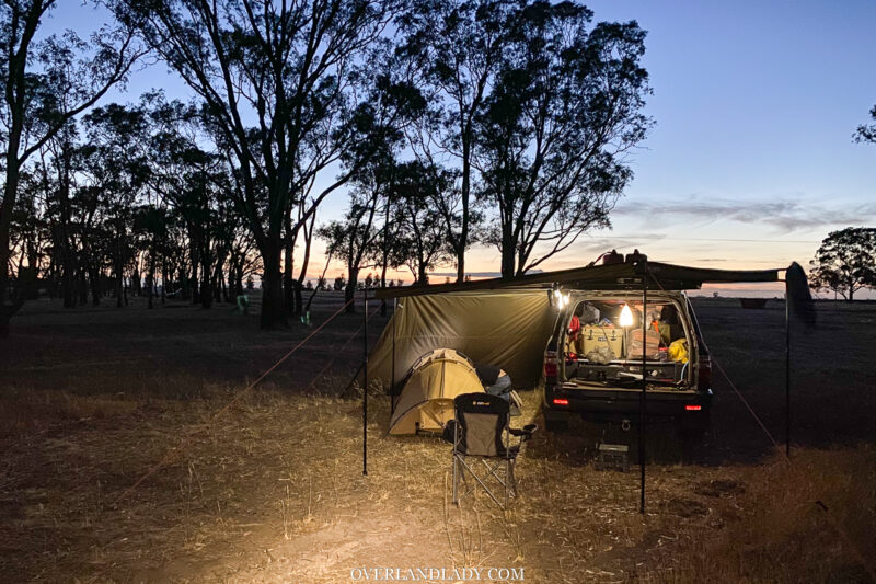 camping in Rhino Rack awning and arb swag in the Australian outback