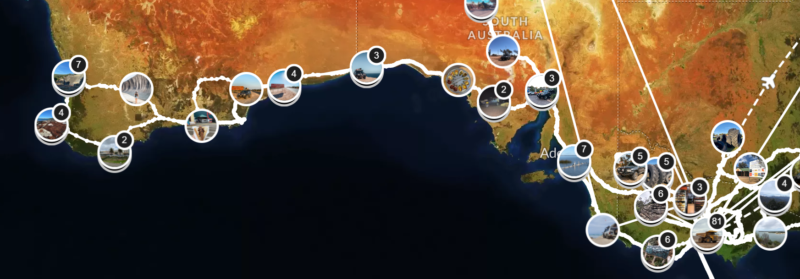 Melbourne to Perth road trip recorded on Polarsteps travel tracking app.