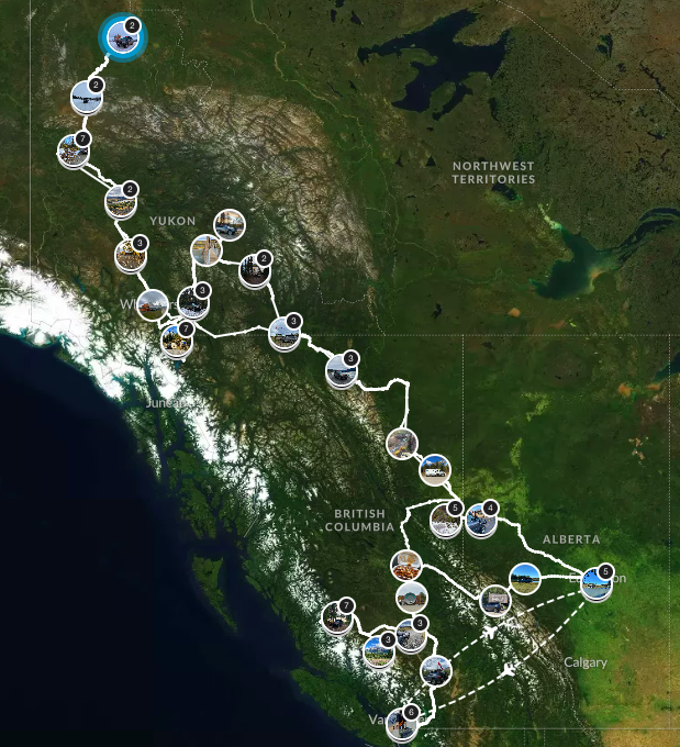 Vancouver to Arctic Circle road trip map